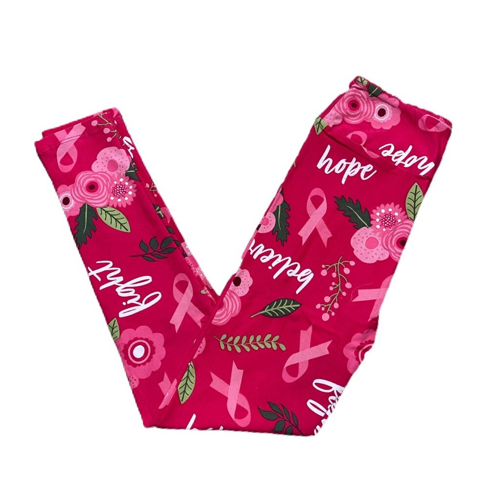 NEW TC LuLaRoe Pink Ribbon‎ Floral Leggings Breast Cancer Comfort Comfy Yoga